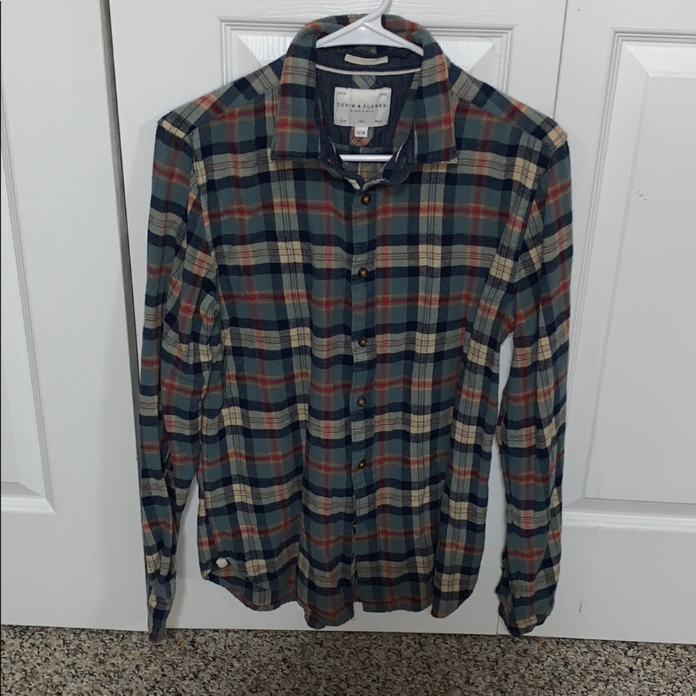 Denim and flower button up flannel